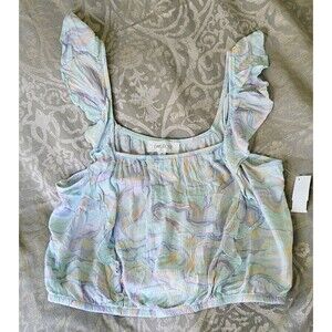 Pink Rose Green Multi Color Ruffle Crop Top Sz Med